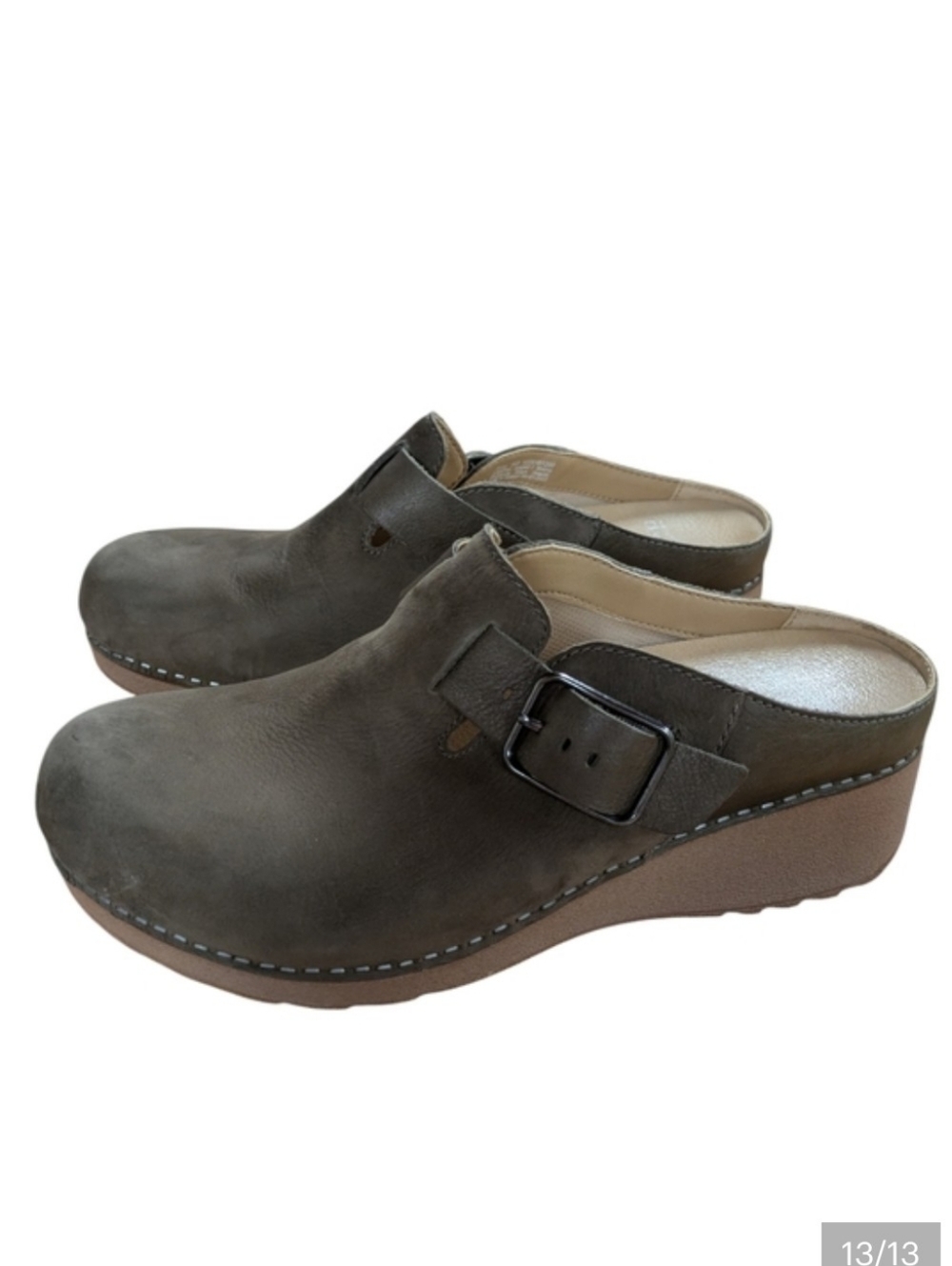 Dansko Caia Nubuck Leather Wedge Clog Olive Green Size 40